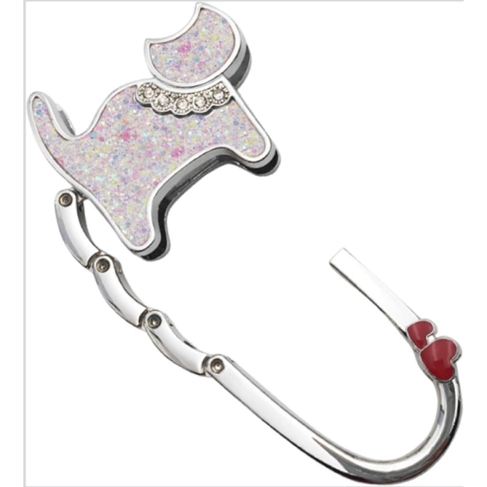 🐈NEW Purse Hook Bag Charm Table Hanger White Confetti Foldable Cute Cat Shape 🛍️ - Picture 2 of 2